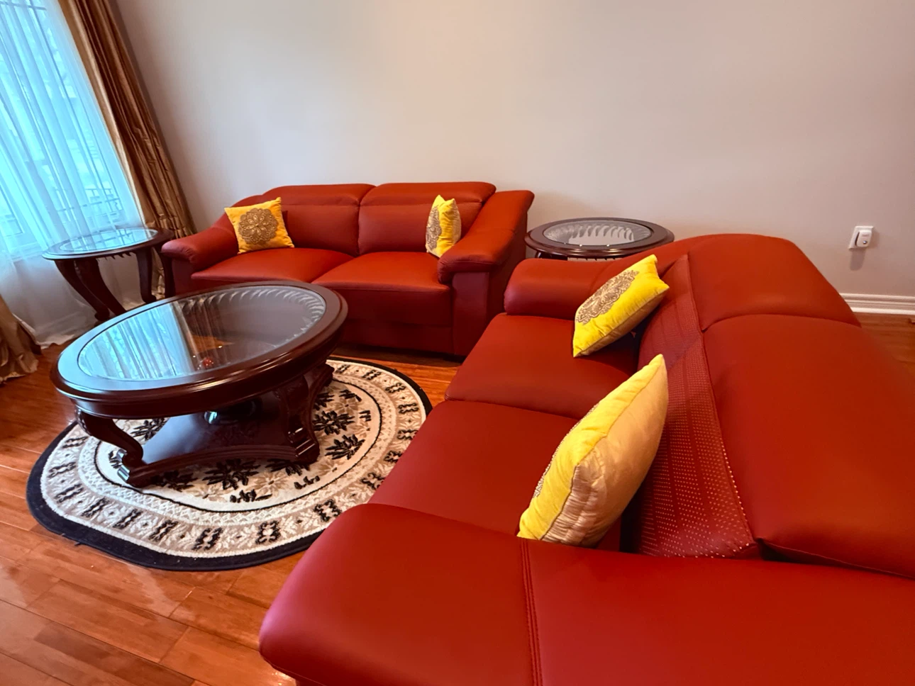 Red Sectional Sofa with Coffee Table and End Tables - photo 3
