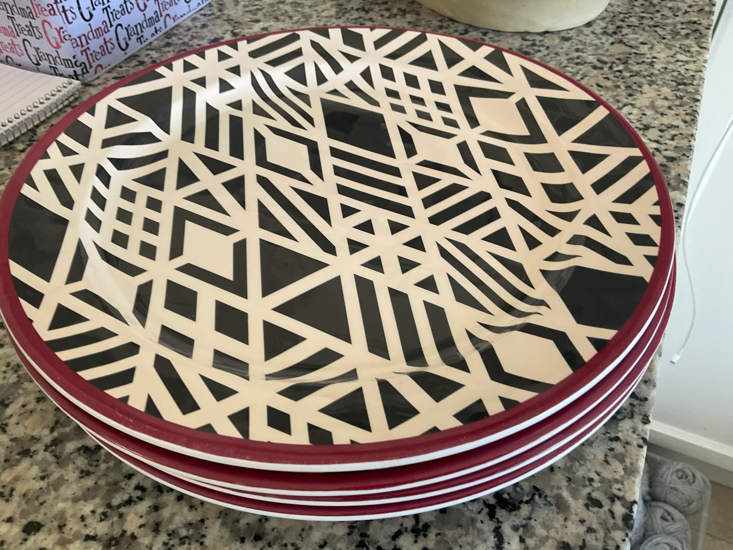 Stack of 4 Decorative Plates with Geometric Pattern