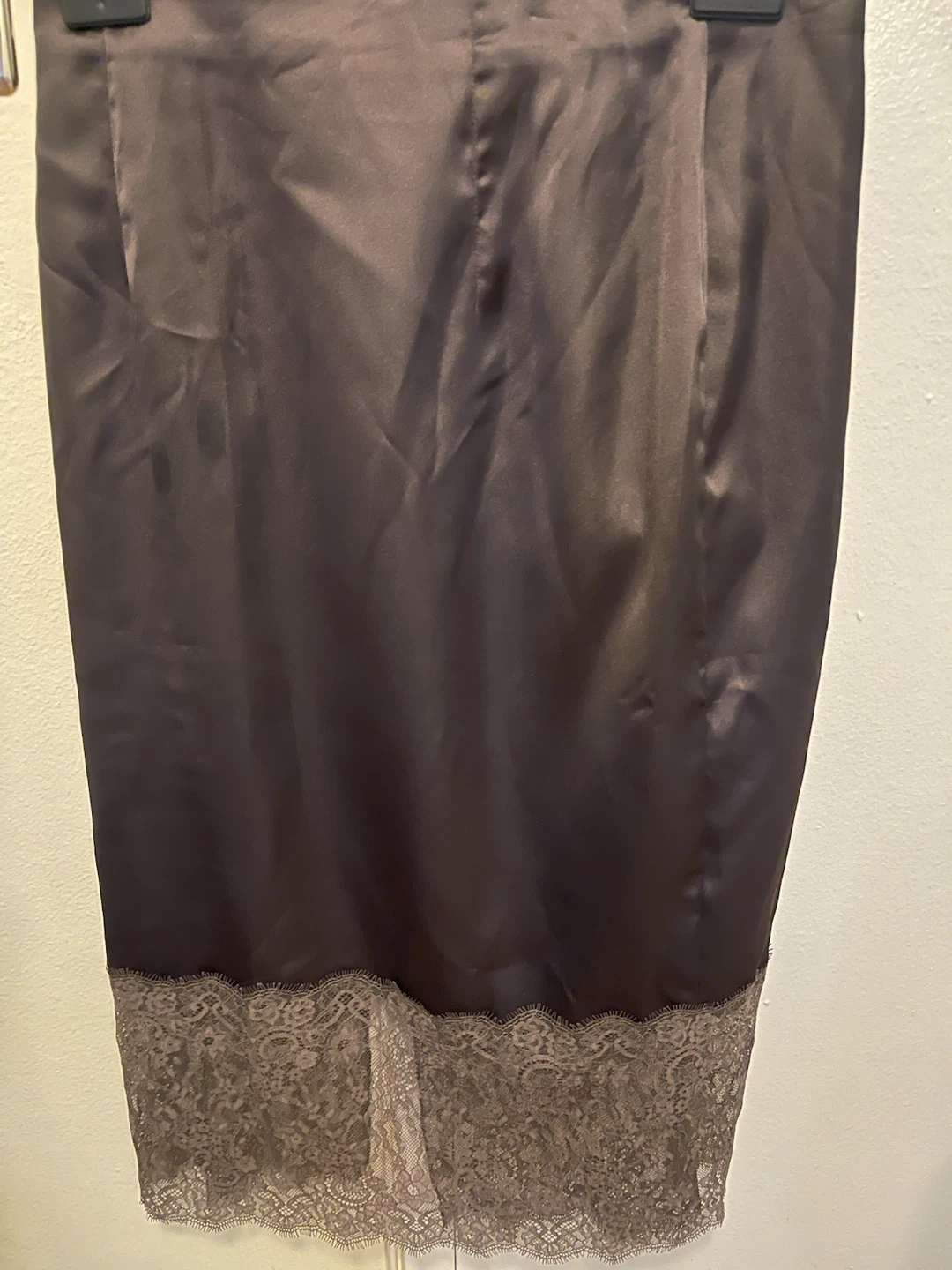 Satin Slip Skirt with Lace Trim