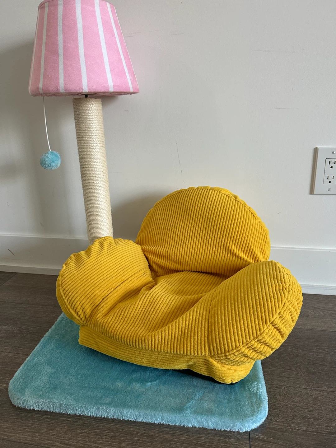 Yellow Cat Bed with Scratcher Post