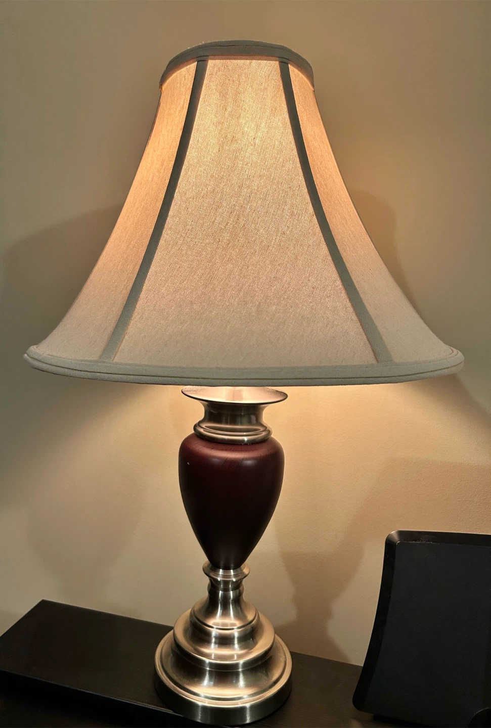 Set of 2 Table Lamps with Burgundy and Brushed Nickel Base