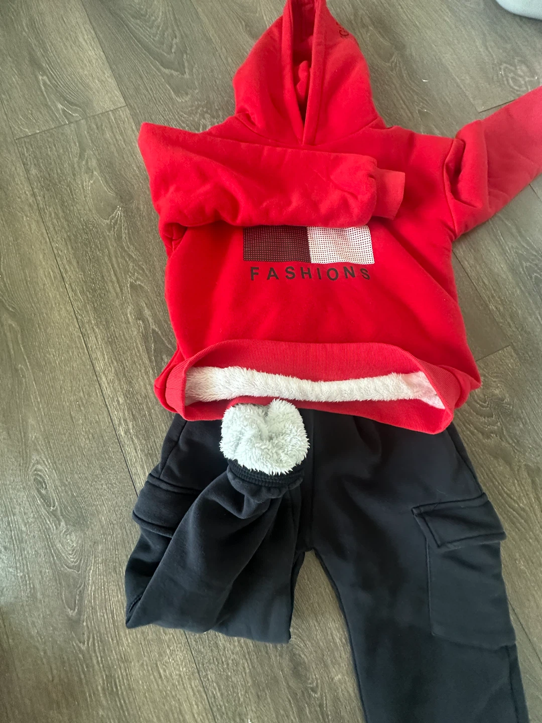 Red Hoodie and Black Cargo Pants Set