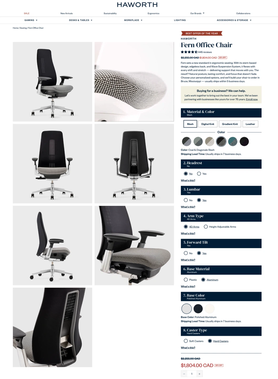 Haworth Fern Ergonomic Office Chair - Coal & Diagonale Slash - photo 2