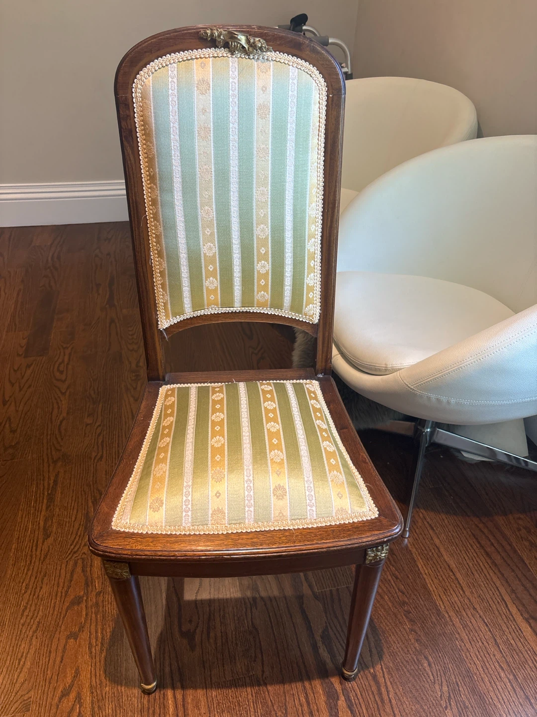 Vintage Upholstered Accent dining  Chair bronze ormolu