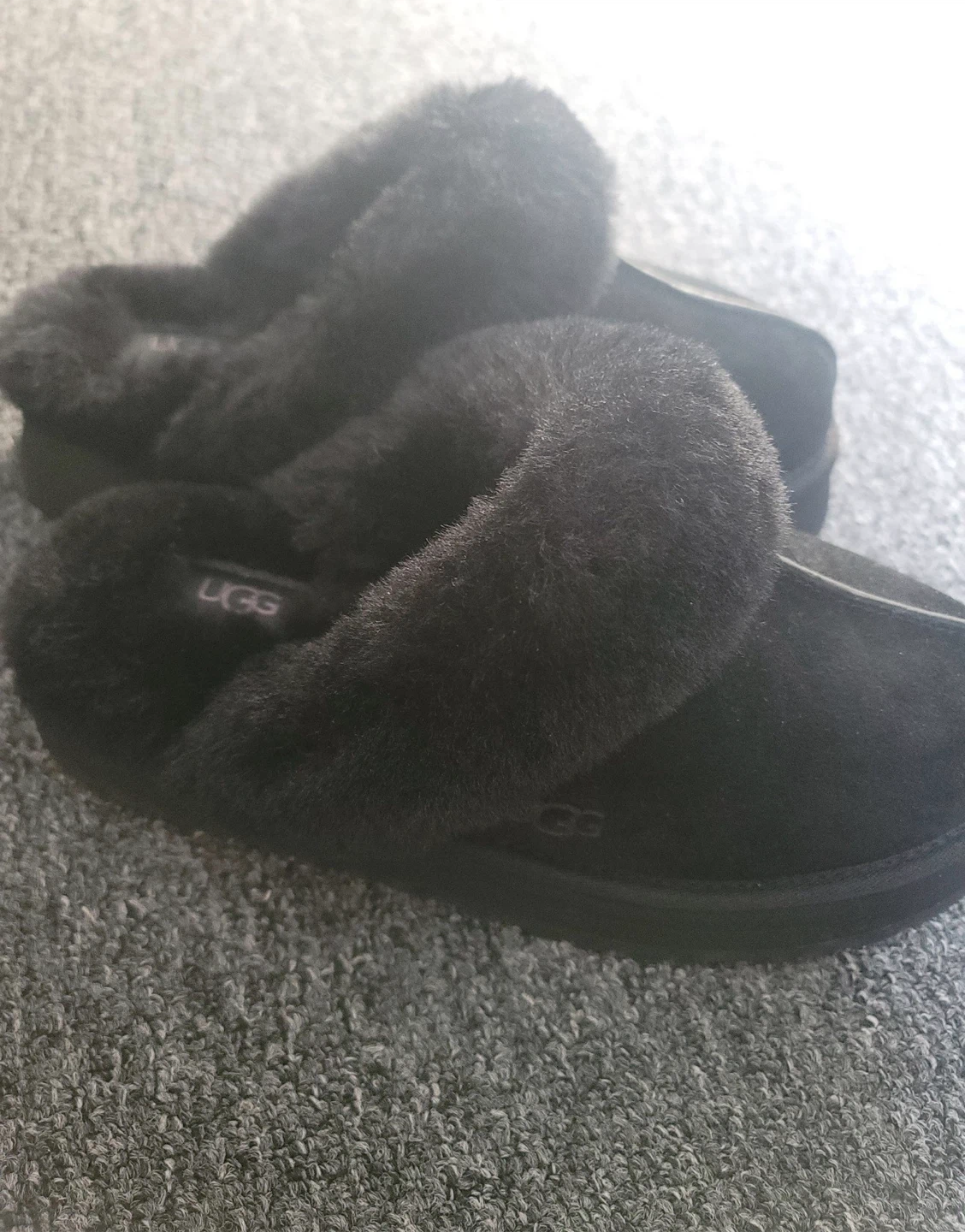 UGG Black Suede Furry Slippers Size 10