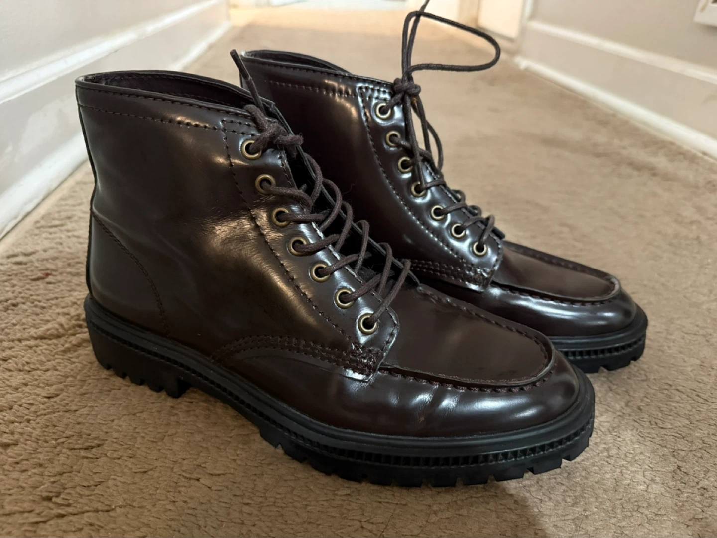 EXPRESS Burgundy Leather Chunky Boots Mens Size 8