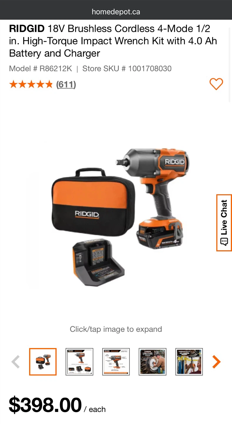 RIDGID 18V Cordless Impact Wrench Kit with 4.0 Ah