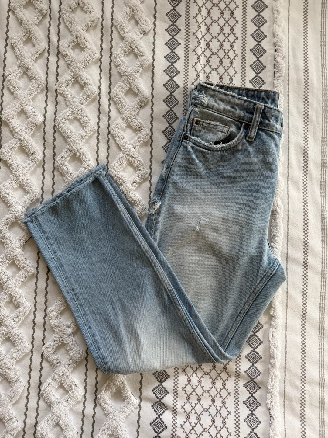 Zara TRF Authentic Denim Light Wash Straight Leg Jeans