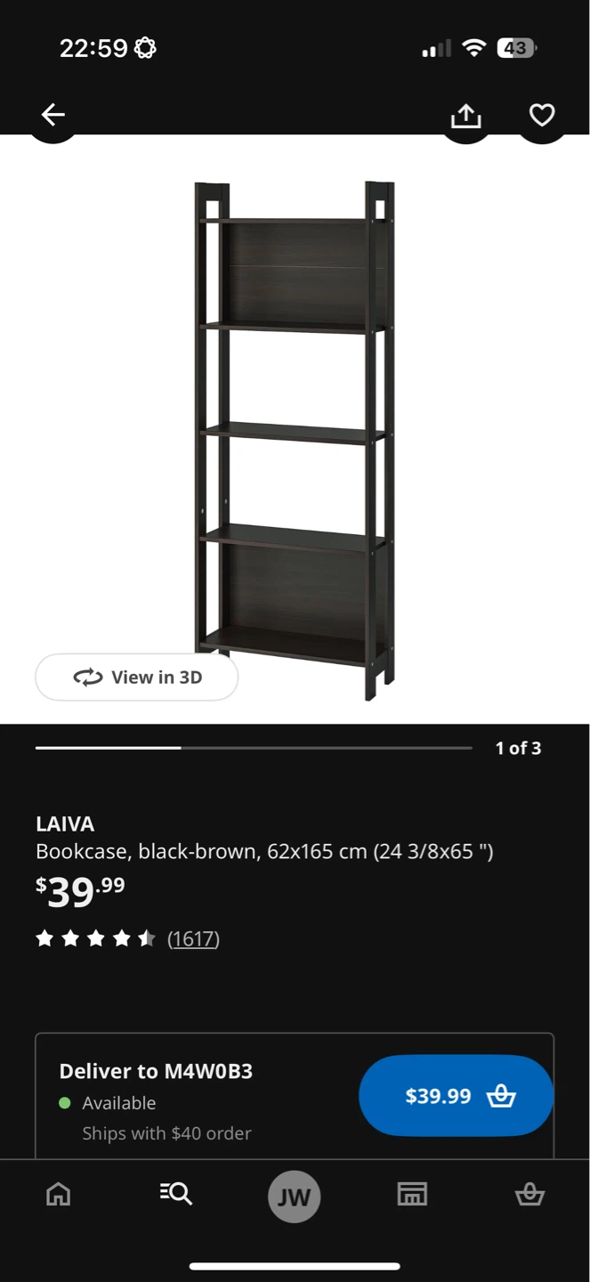 LAIVA Bookcase, black-brown, 62x165 cm