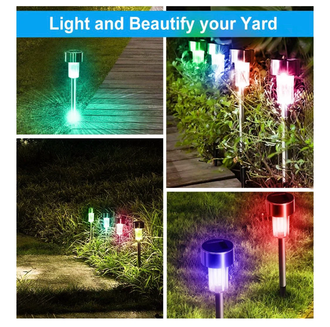 10 Pack Solar Pathway LED Garden Lights - Multi-color