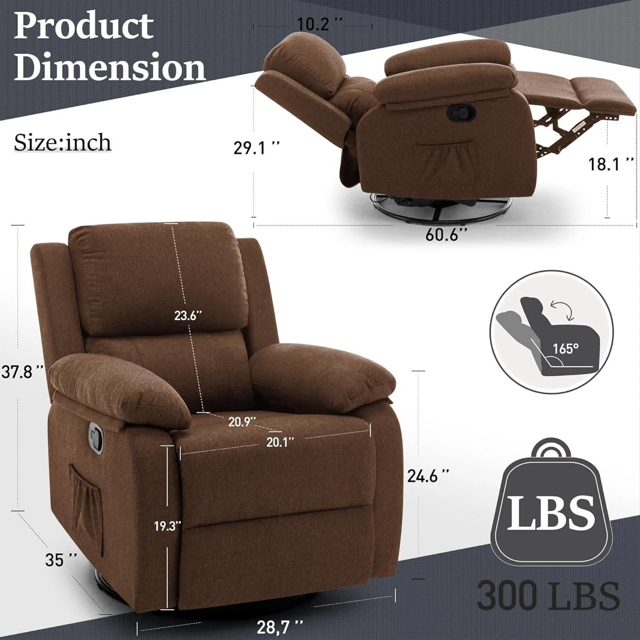 Brown Swivel Recliner Chair - photo 2