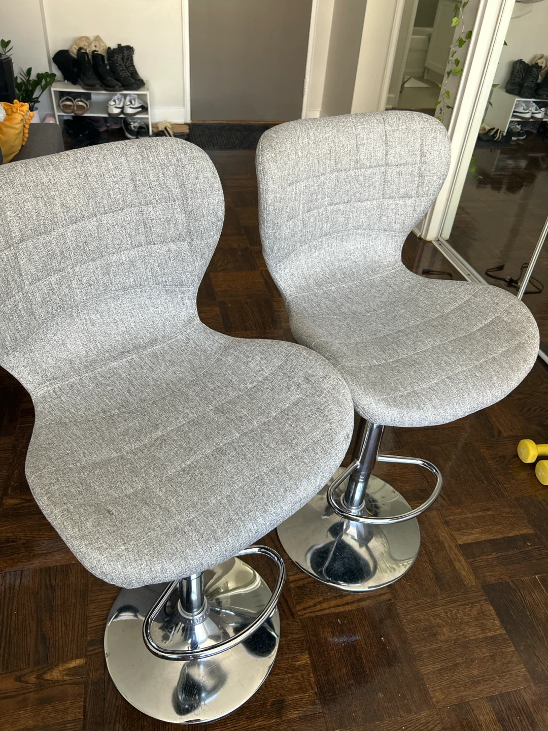 2 Grey Adjustable Bar Stool Chairs