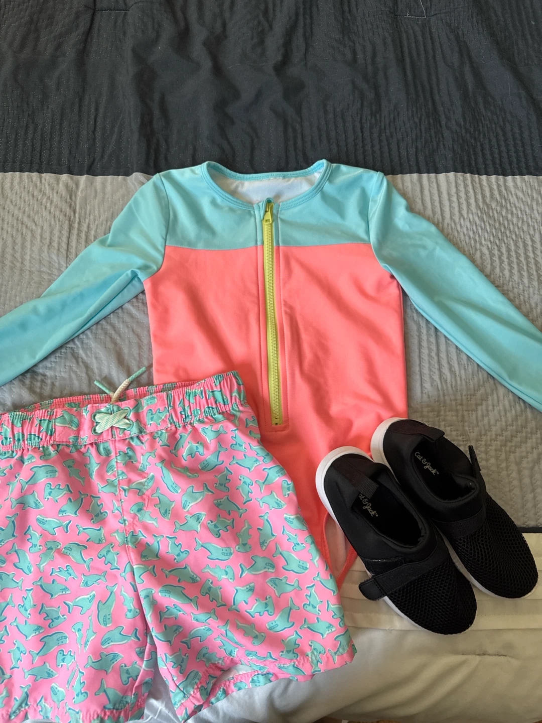 Cat & Jack Kids Swim Set - Rashguard, Swim Trunks, and Shoes