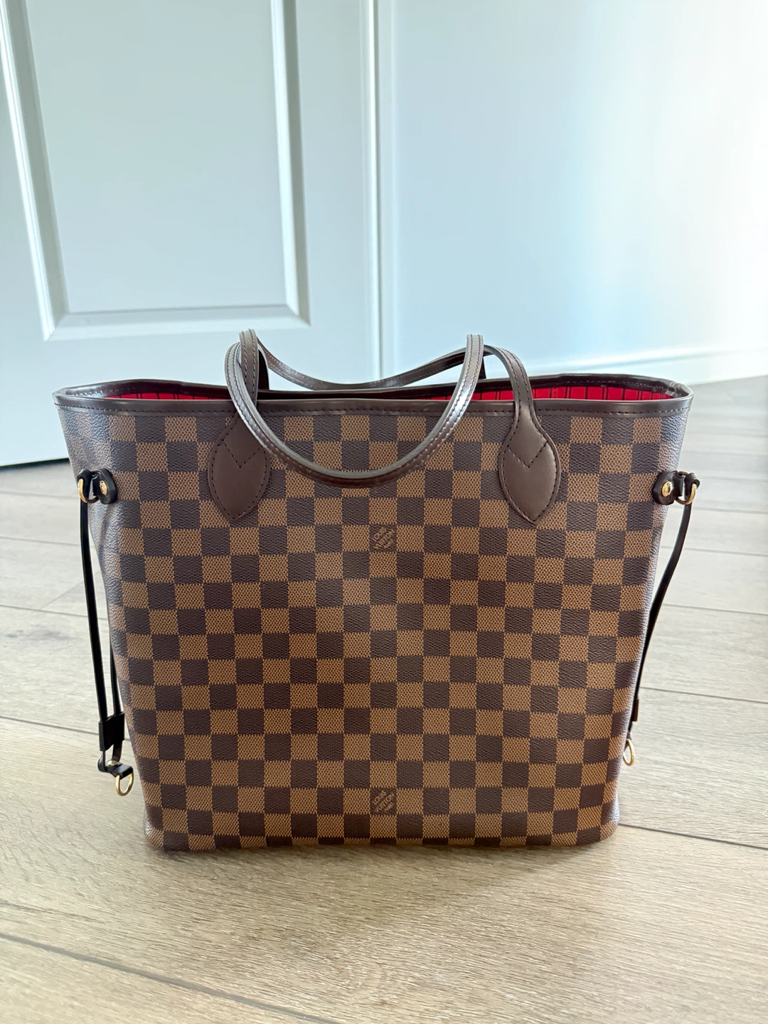 Designer Inspired Brown Checkered Tote + Red Organizer