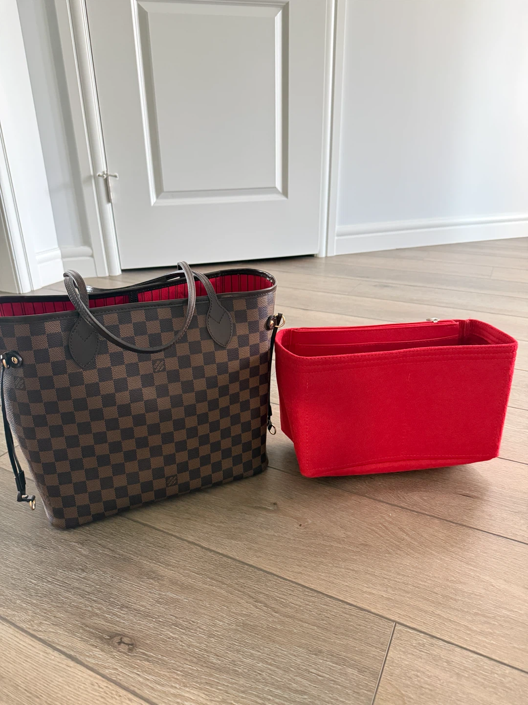 Designer Inspired Brown Checkered Tote + Red Organizer - photo 2