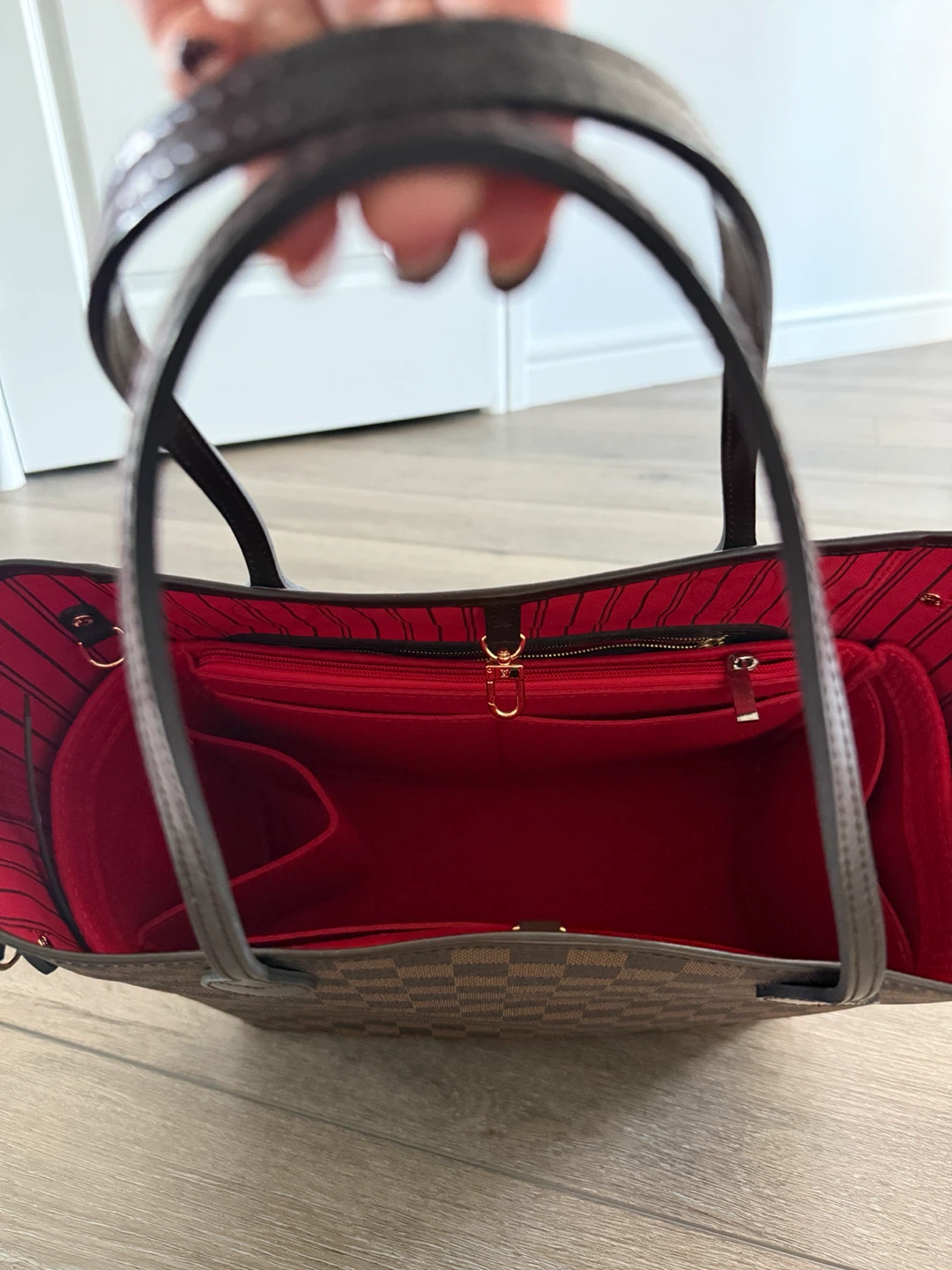 Designer Inspired Brown Checkered Tote + Red Organizer - photo 3