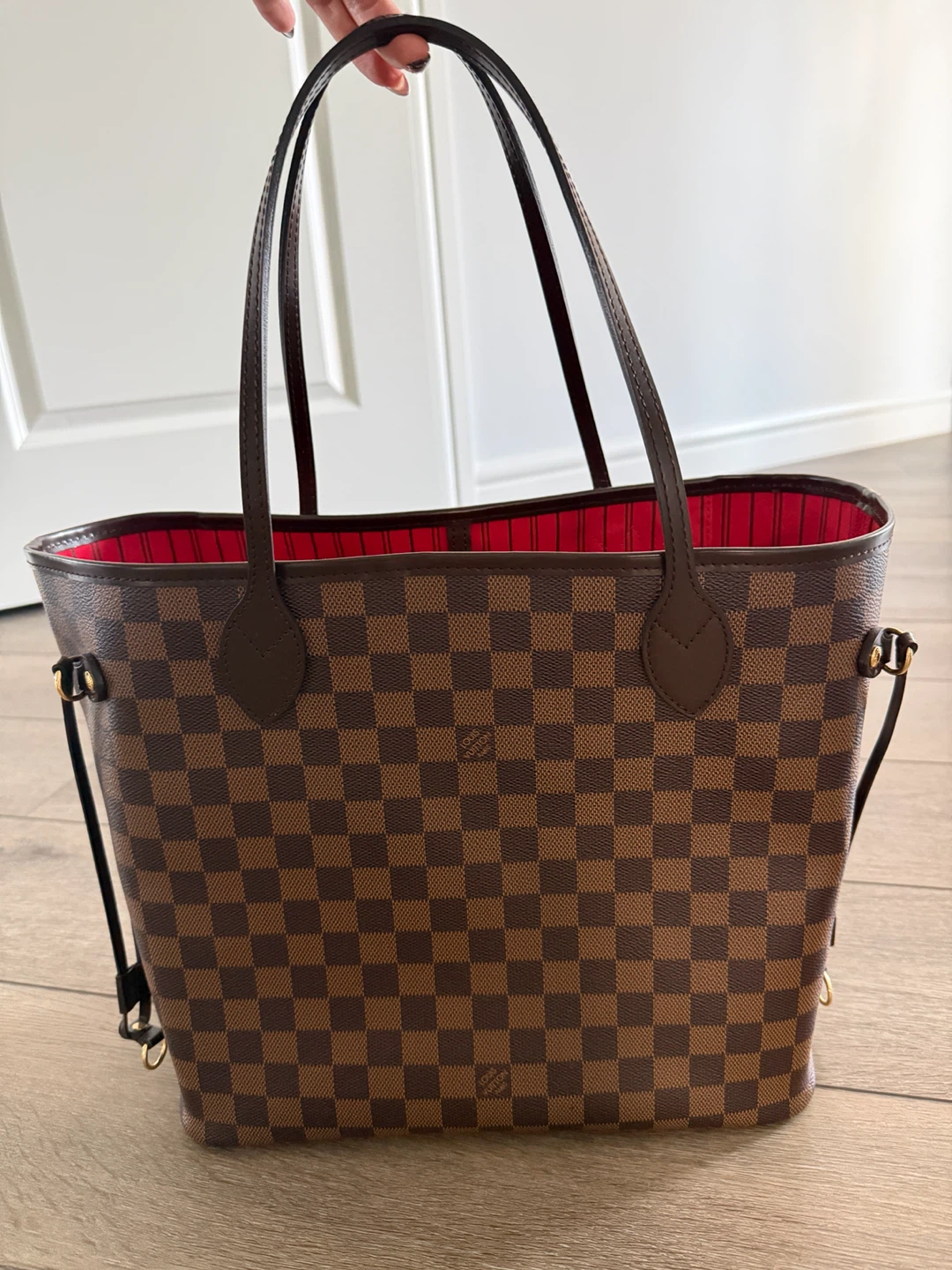 Designer Inspired Brown Checkered Tote + Red Organizer - photo 5