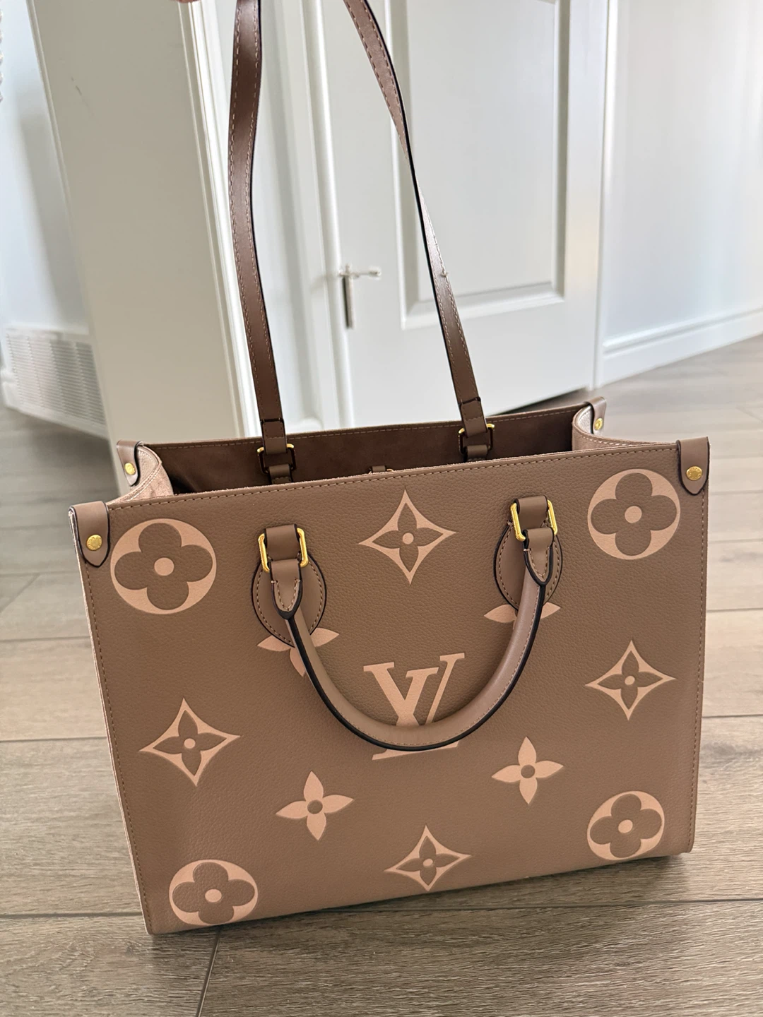 Designer Inspired Taupe Tote Bag with Long Shoulder Strap - photo 2