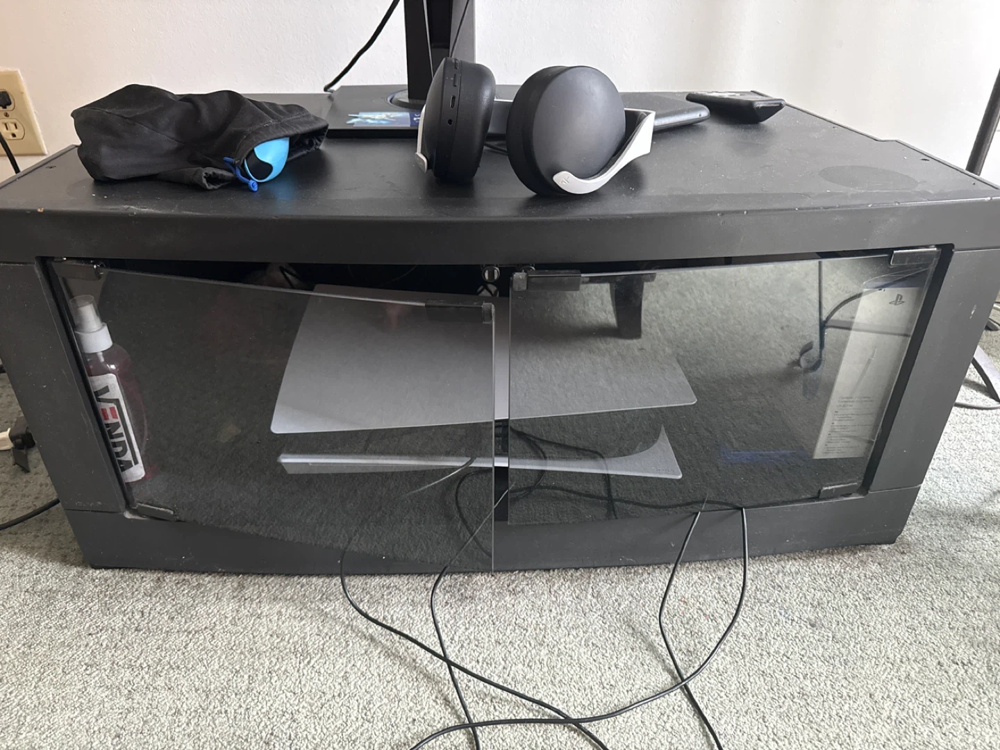 Black TV Stand with Glass Doors