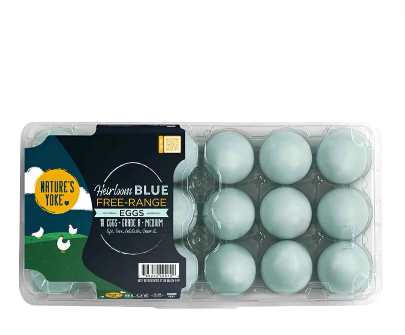 Nature's Yoke Heirloom Blue Free-Range Eggs, 18 Count, Medium