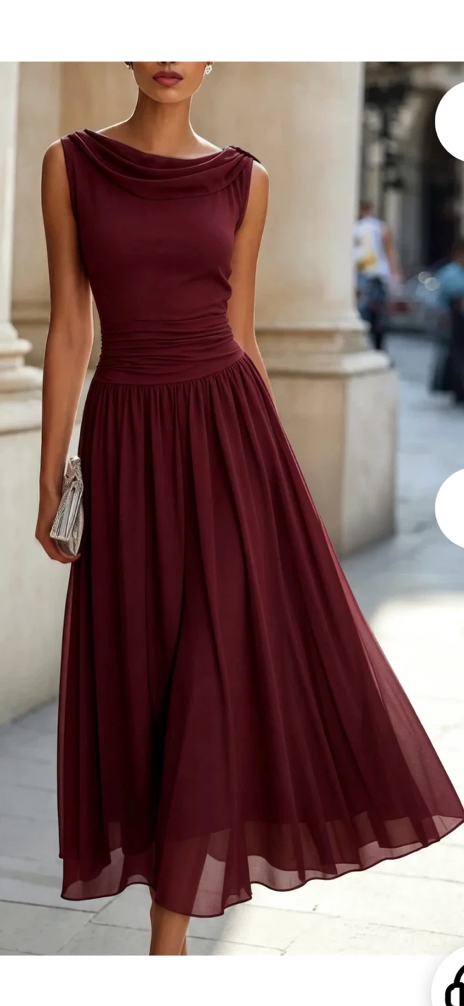 Sleeveless Cowl Neck Maxi Dress - Burgundy