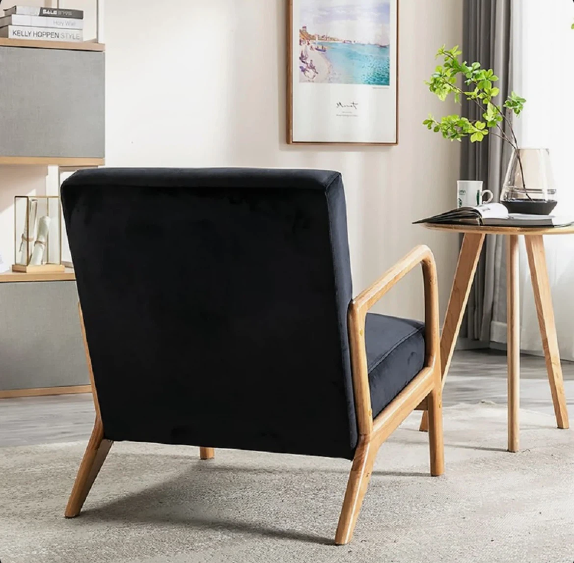 Black Velvet Armchair with Wood Frame - photo 2