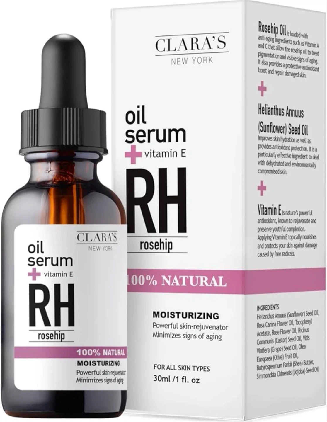 New CLARA'S NEW YORK Oil Serum with Vitamin E and Rosehip - 30ml