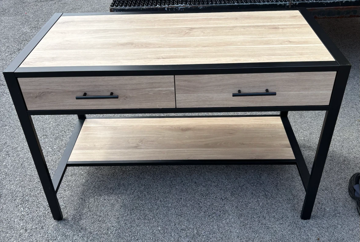 Wood and Black Metal Console Table with Drawers - photo 3