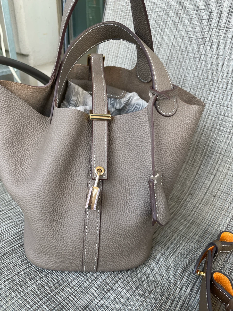 Leather Bucket Bag with Lock