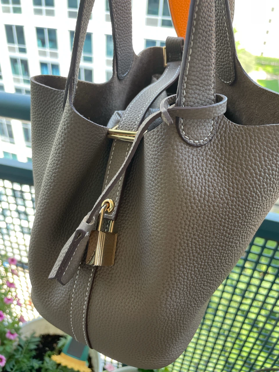 Leather Bucket Bag with Lock - photo 2