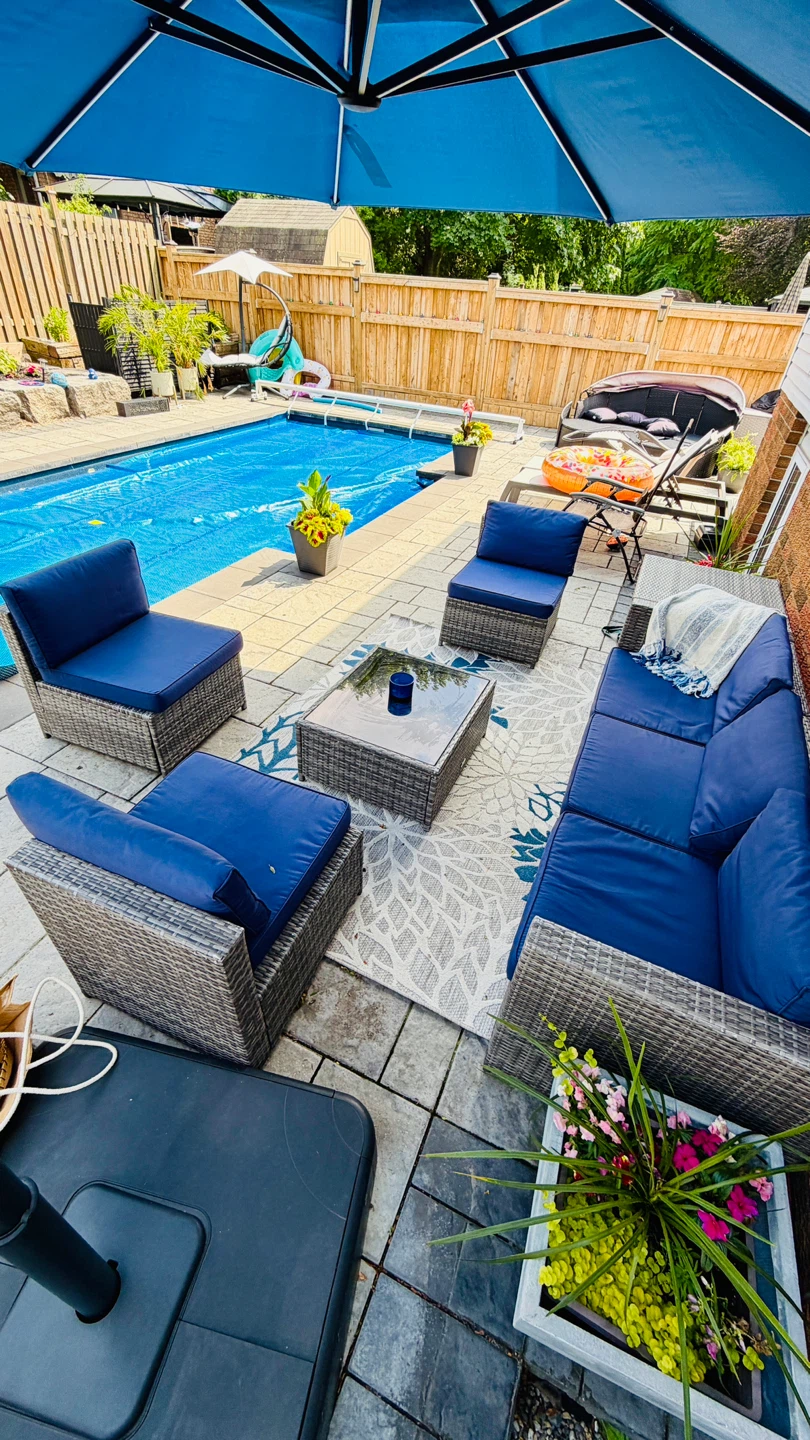 8 Piece Wicker Conversational Set with Blue Cushions - photo 2