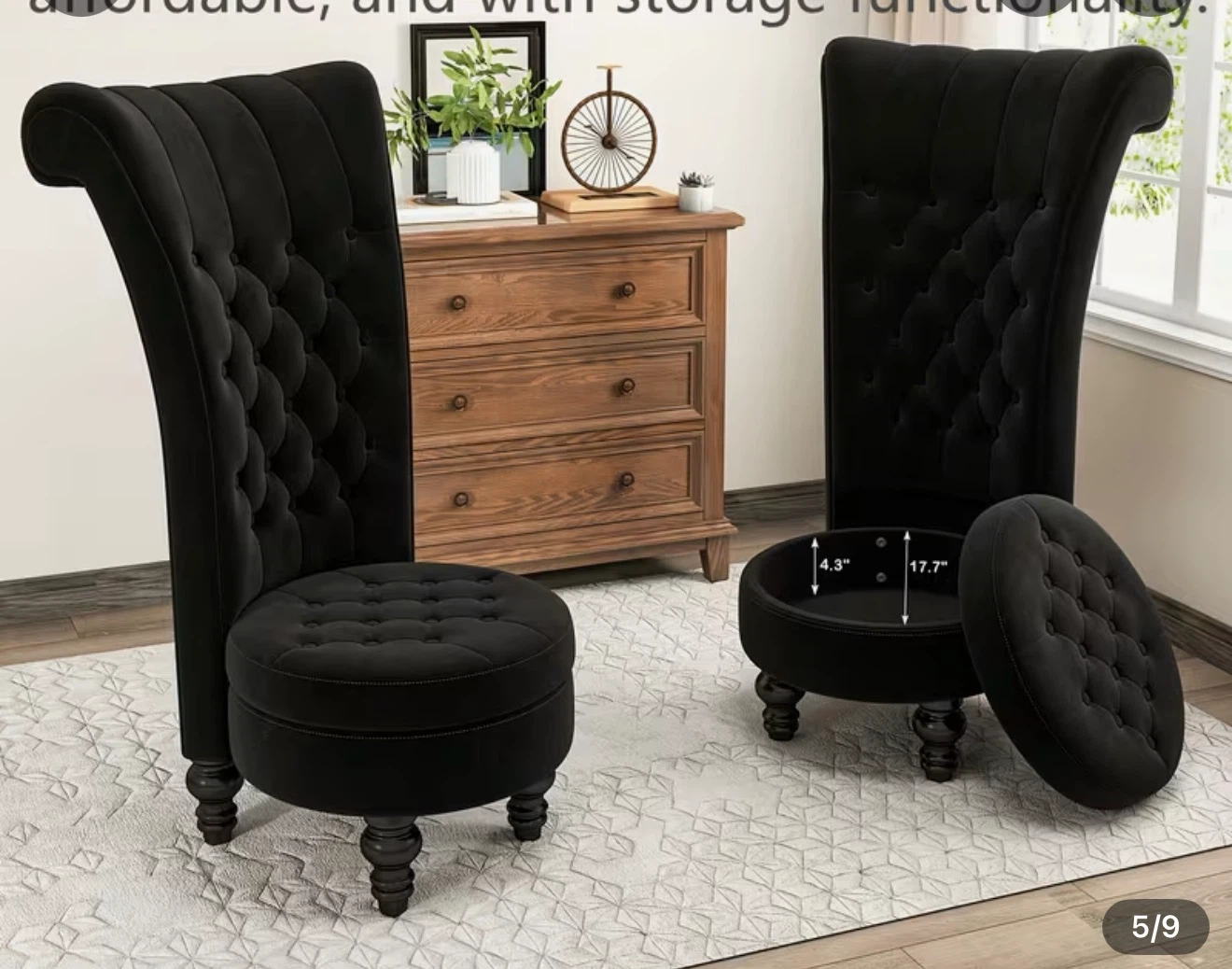 Black Retro High Back Armless Chair