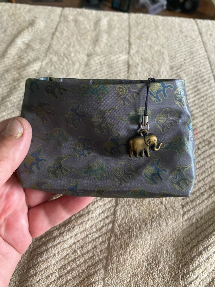 Small Grey Elephant Print Pouch with Charm