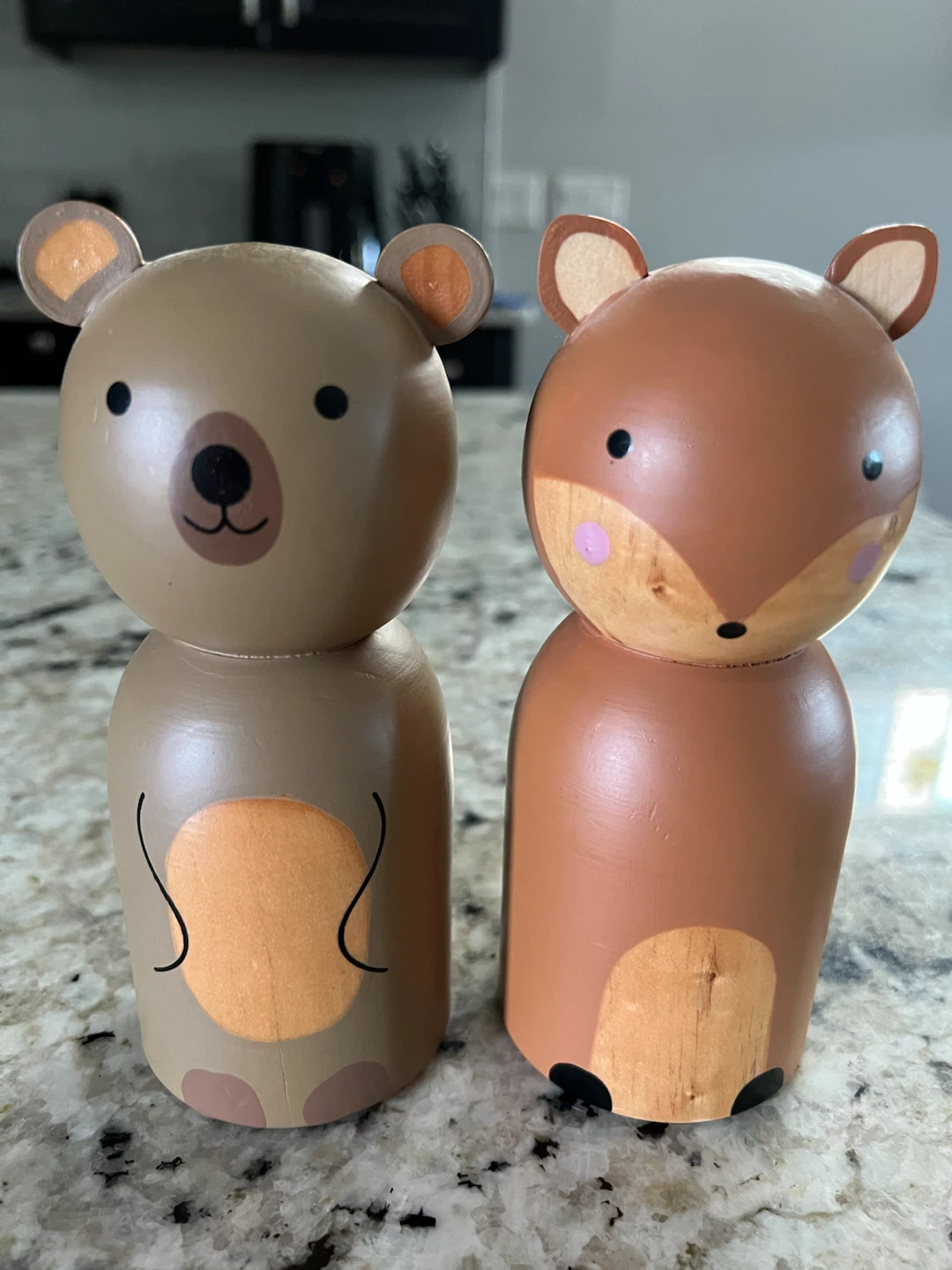 Wooden Bear and Fox Figures