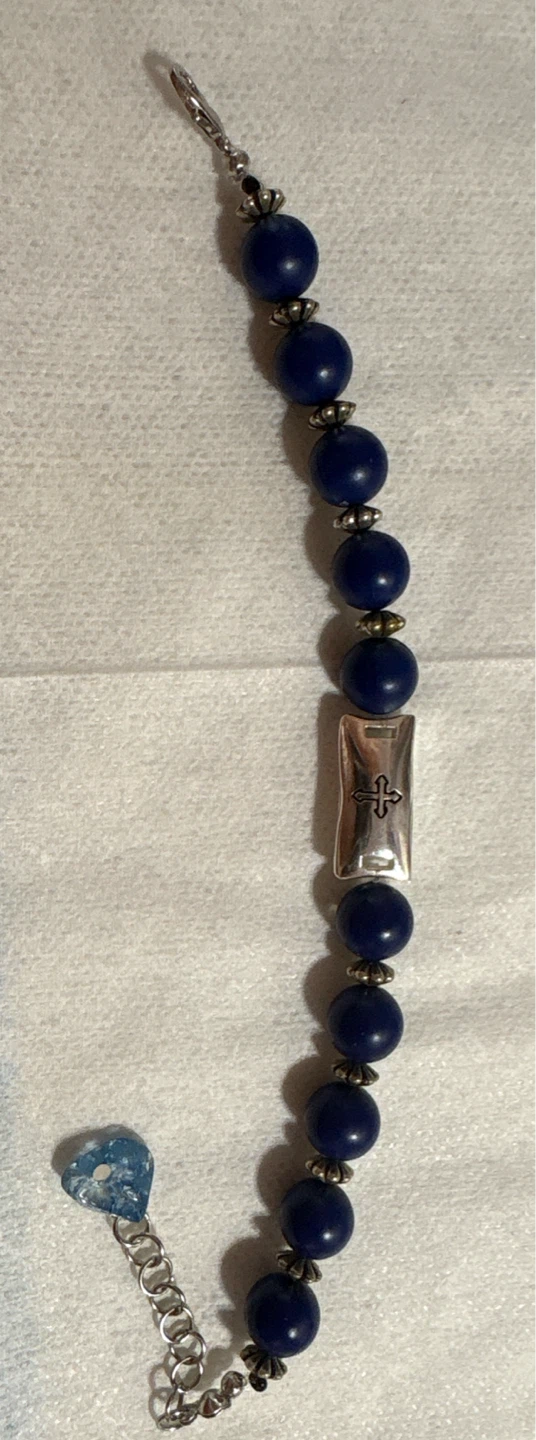 Blue Beaded Bracelet with Cross Charm