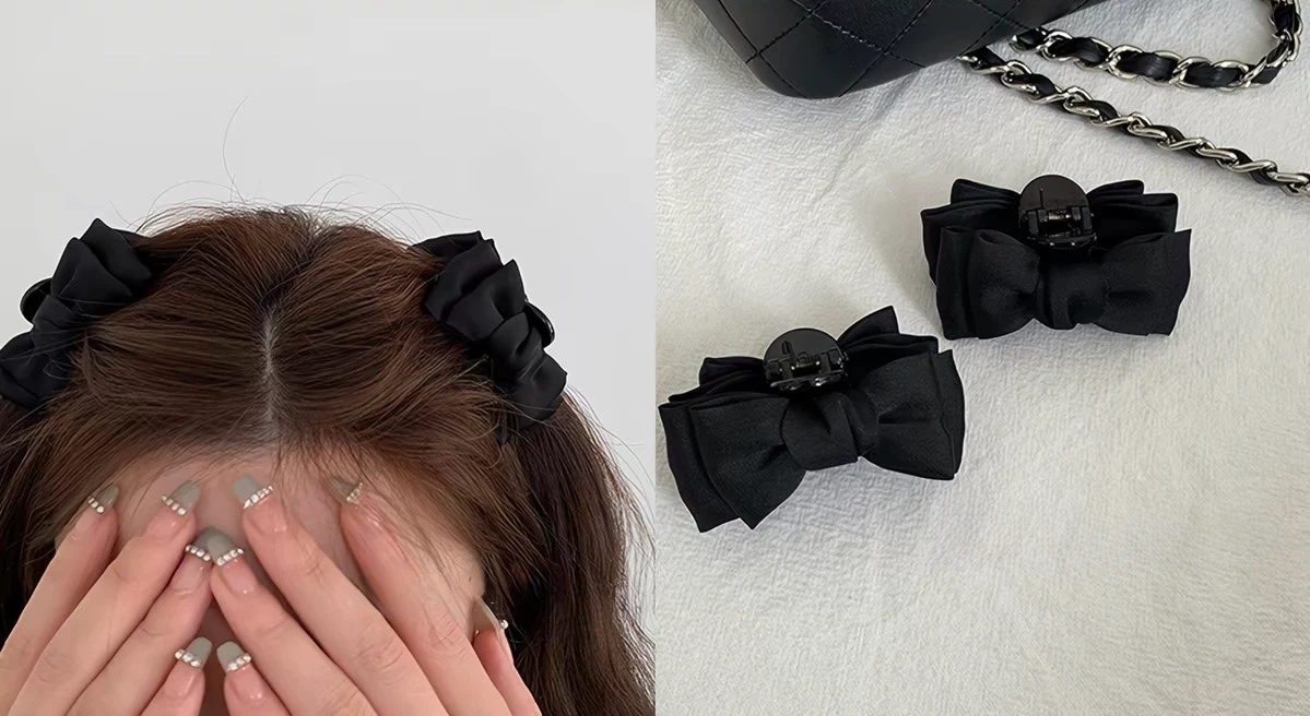 2 Black Bow Hair Claw Clips