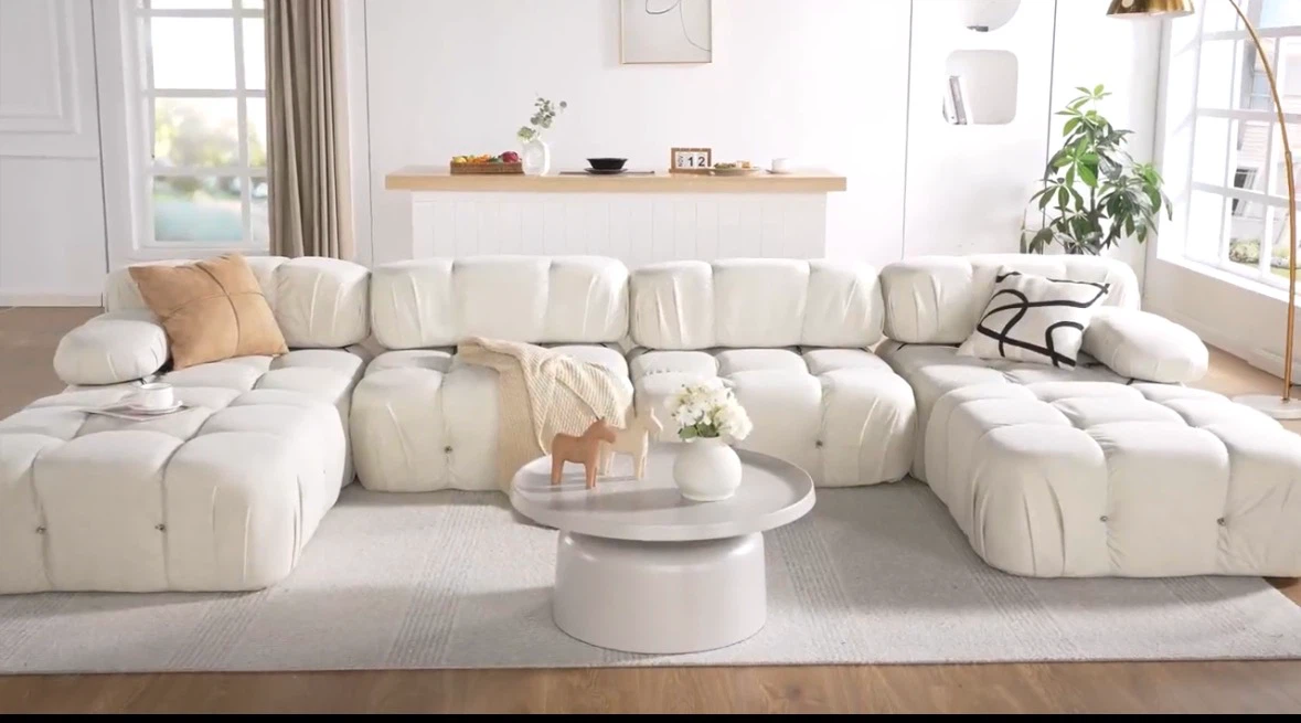 Cream Mario Bellini-Inspired 5-Piece Modular Sofa + Ottoman