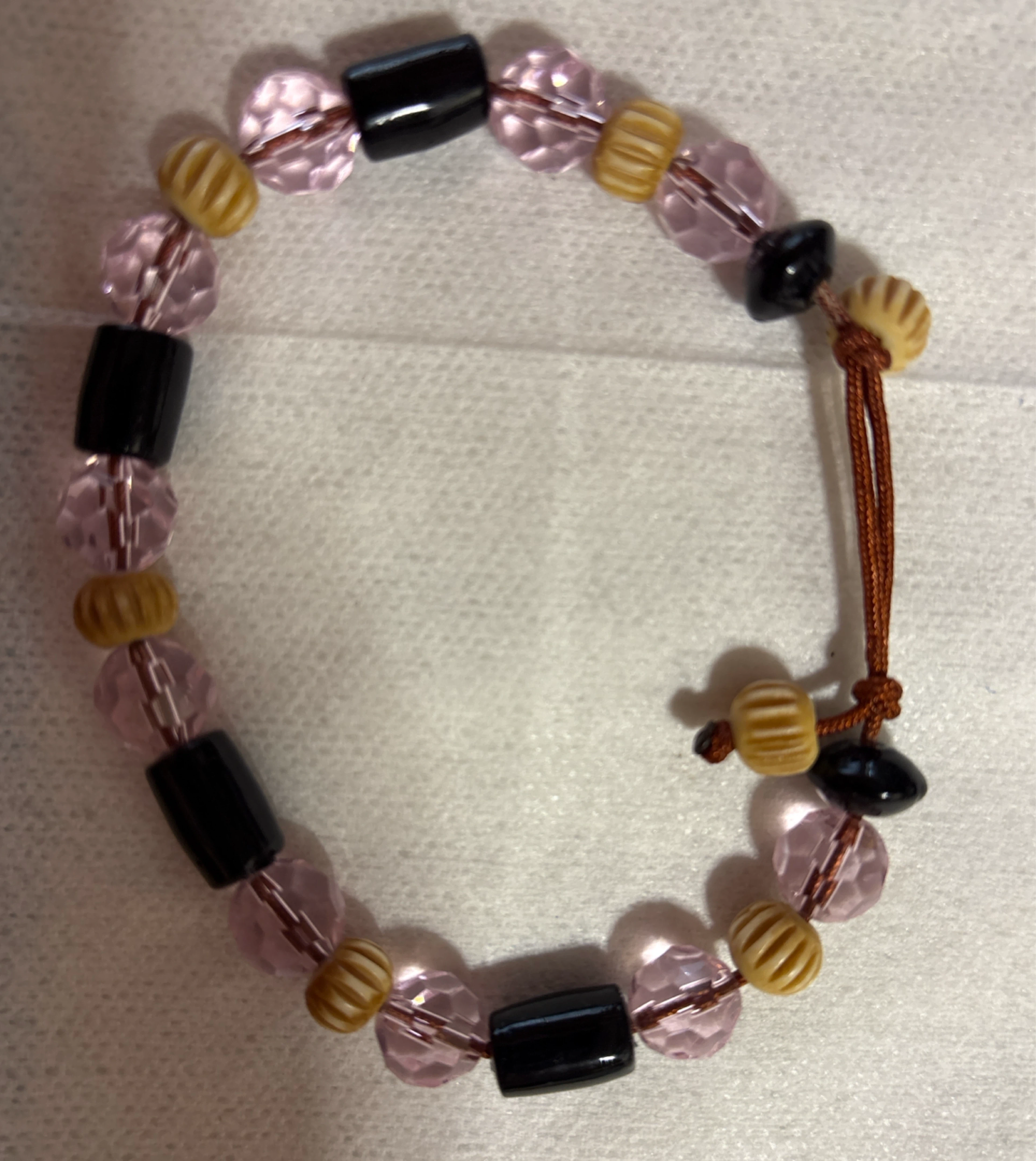Beaded Bracelet with Pink, Black, and Tan Beads - photo 3