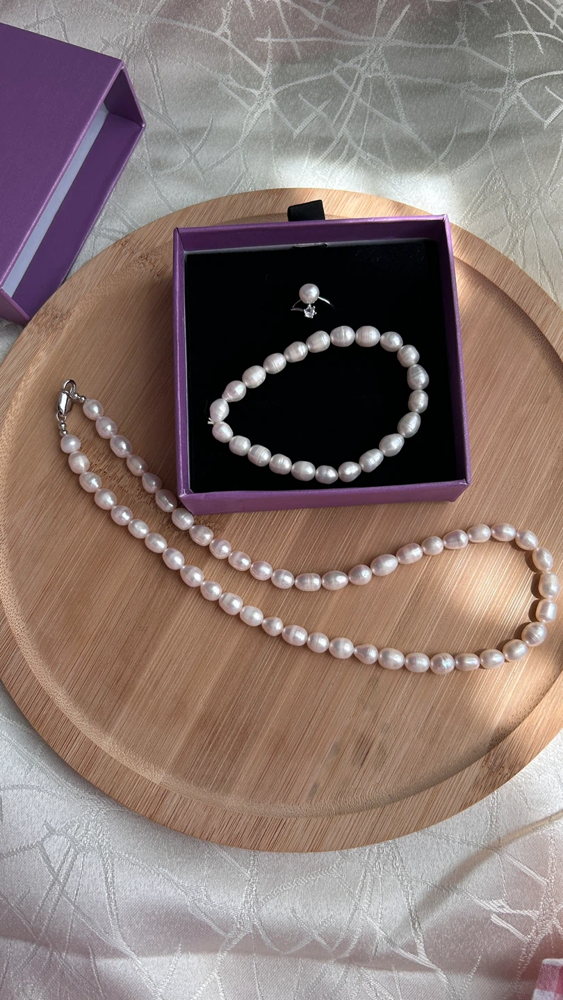 Natural freshwater pearls Necklace, Bracelet, and Ring Set