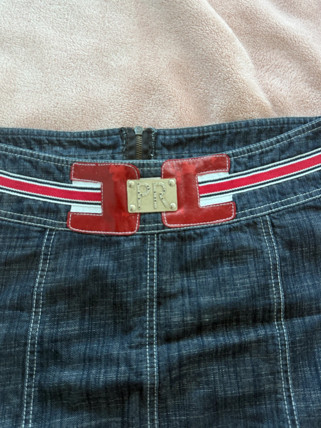 PR Jean Skirt with Red and White Stripe Detail - photo 3