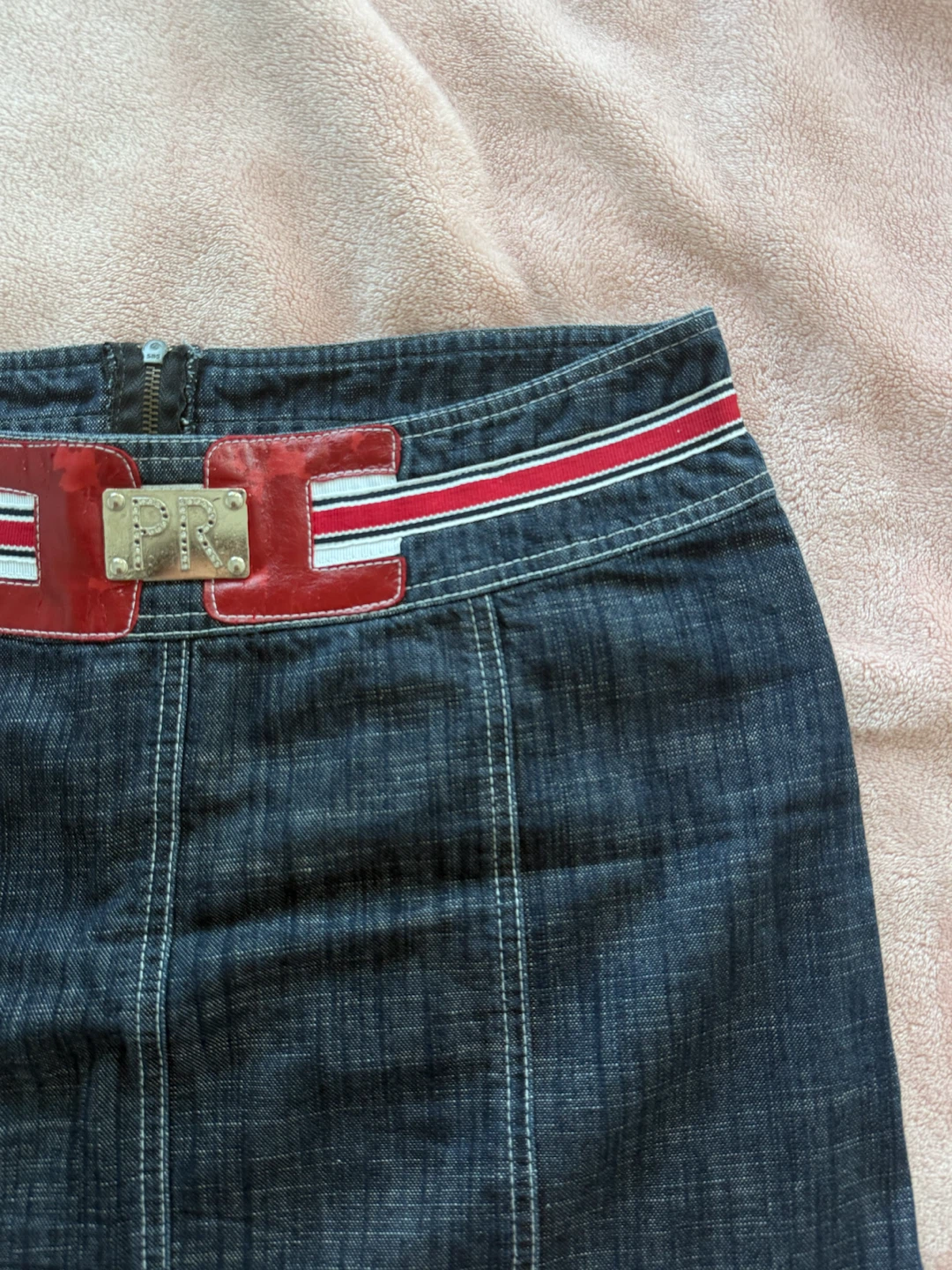 PR Jean Skirt with Red and White Stripe Detail - photo 4