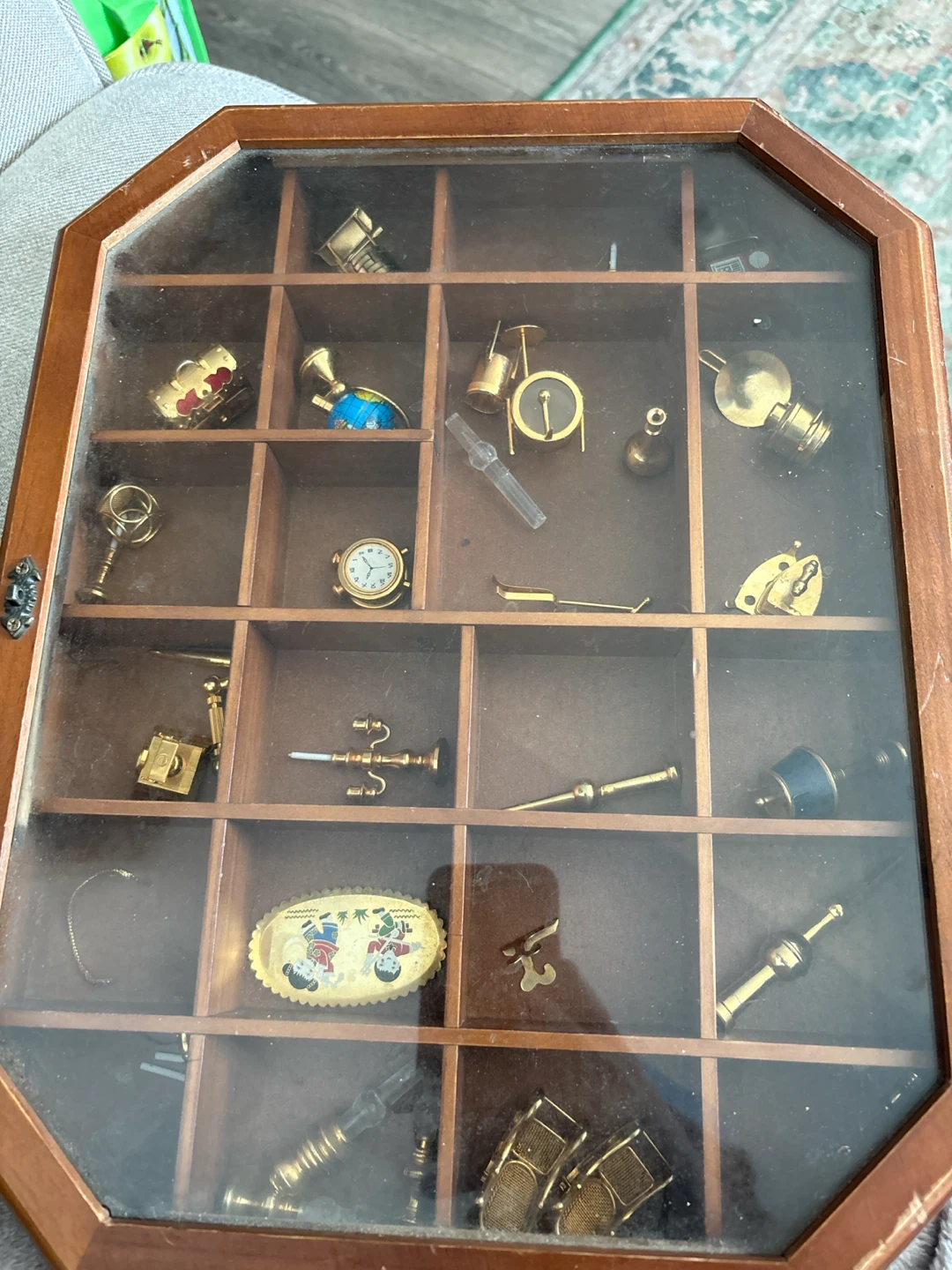 Wooden Display Case with Miniature Collectibles