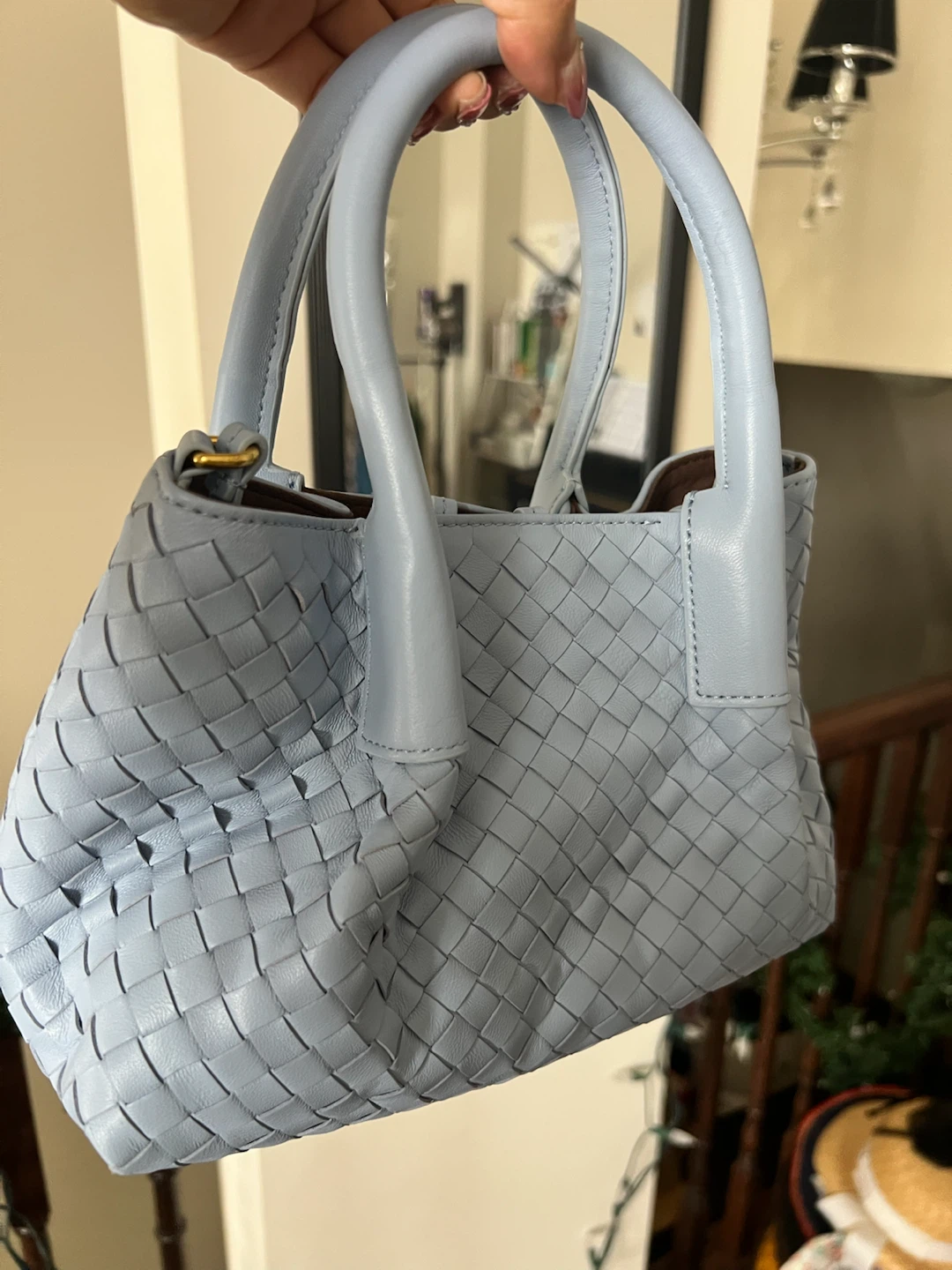 Light Blue Woven Leather Handbag - photo 2