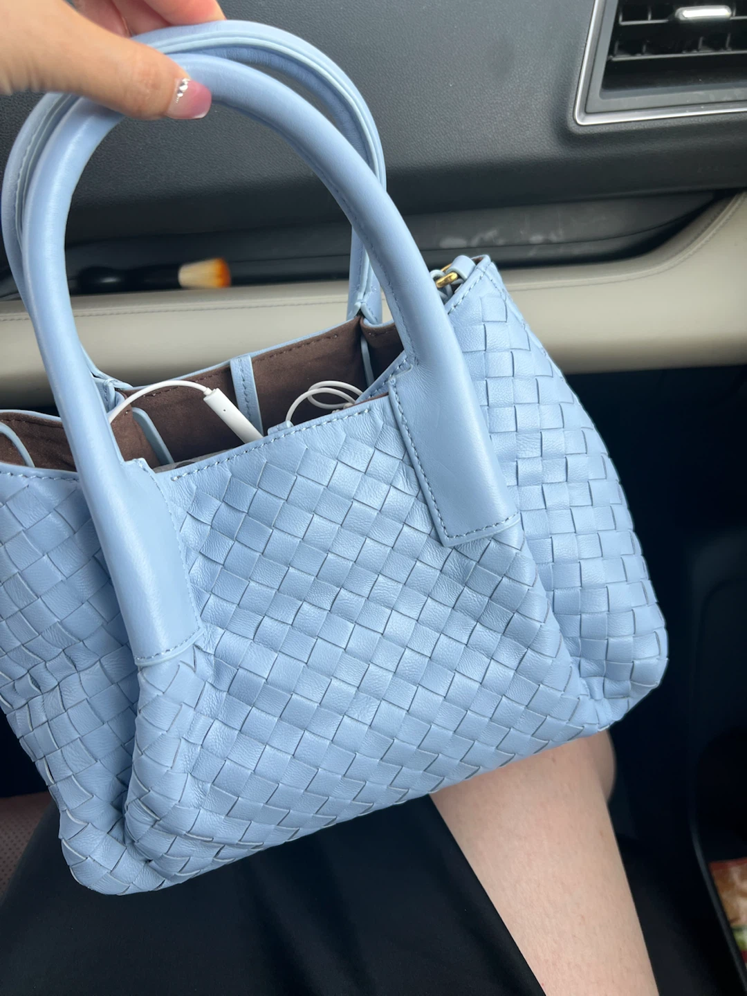 Light Blue Woven Leather Handbag