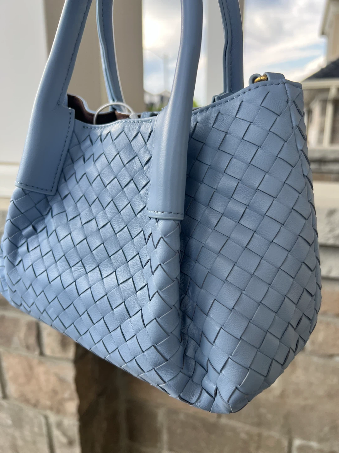 Light Blue Woven Leather Handbag - photo 4