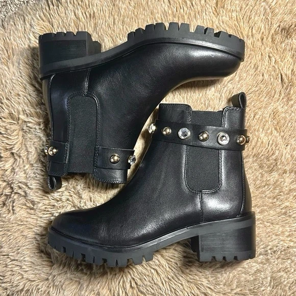 Karl Lagerfeld Black Leather Studded Ankle Boots