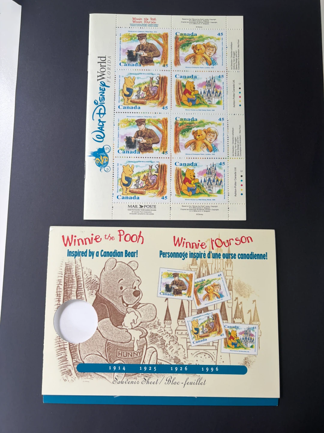Winnie the Pooh Canada Souvenir Stamp Sheet UNUSED