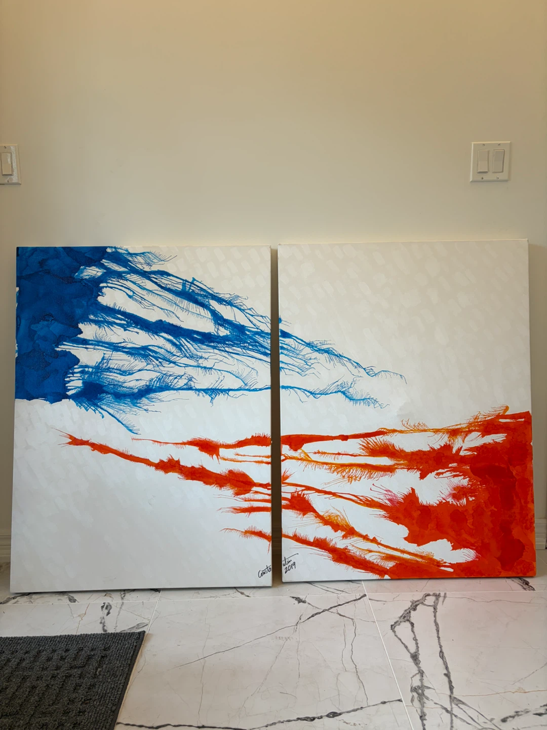 Abstract Blue and Red Canvas Art