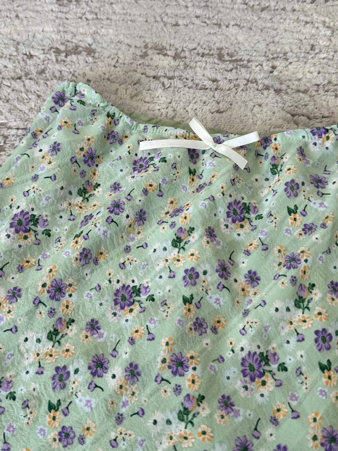 Cute Green Floral Print Midi Skirt with Lace Trim - photo 2