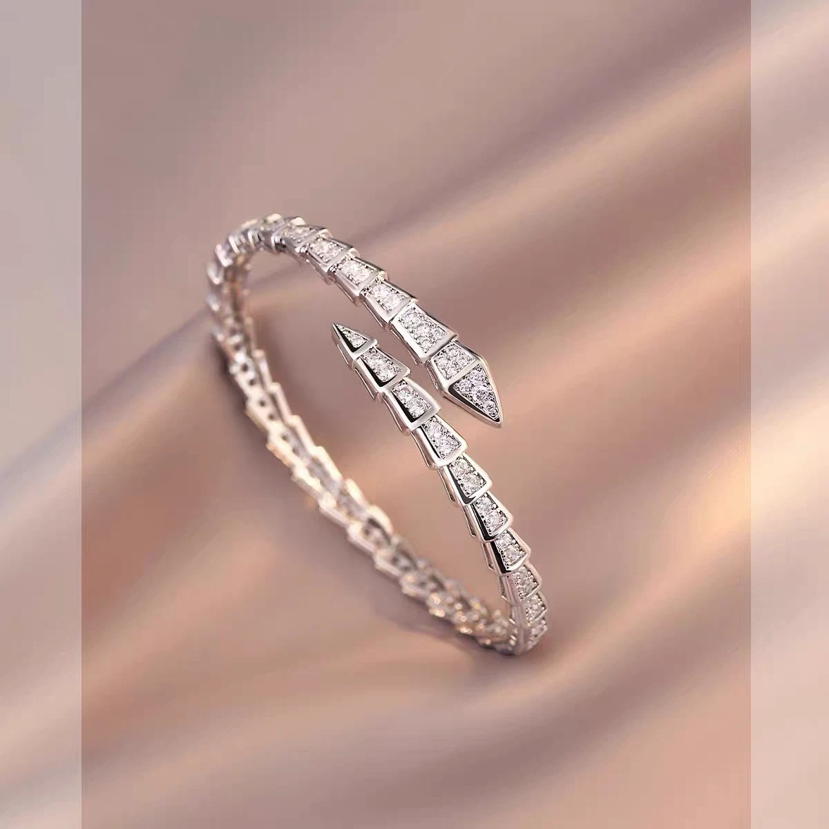Silver Snake Bracelet with Crystals